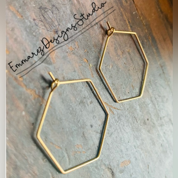 ✨NWT✨18K Gold SET of Hexagon Hoops✨ Handcrafted ✨Artisan✨ Gift for Her✨ - Picture 4 of 7